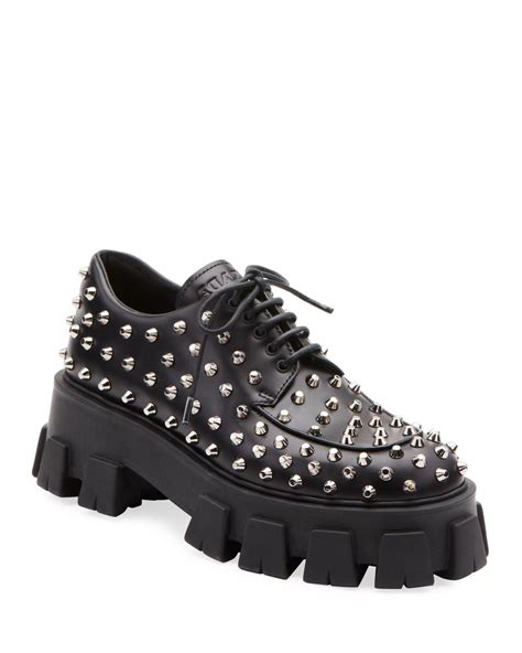 prada studded leather derby shoes|prada derby shoes women's.